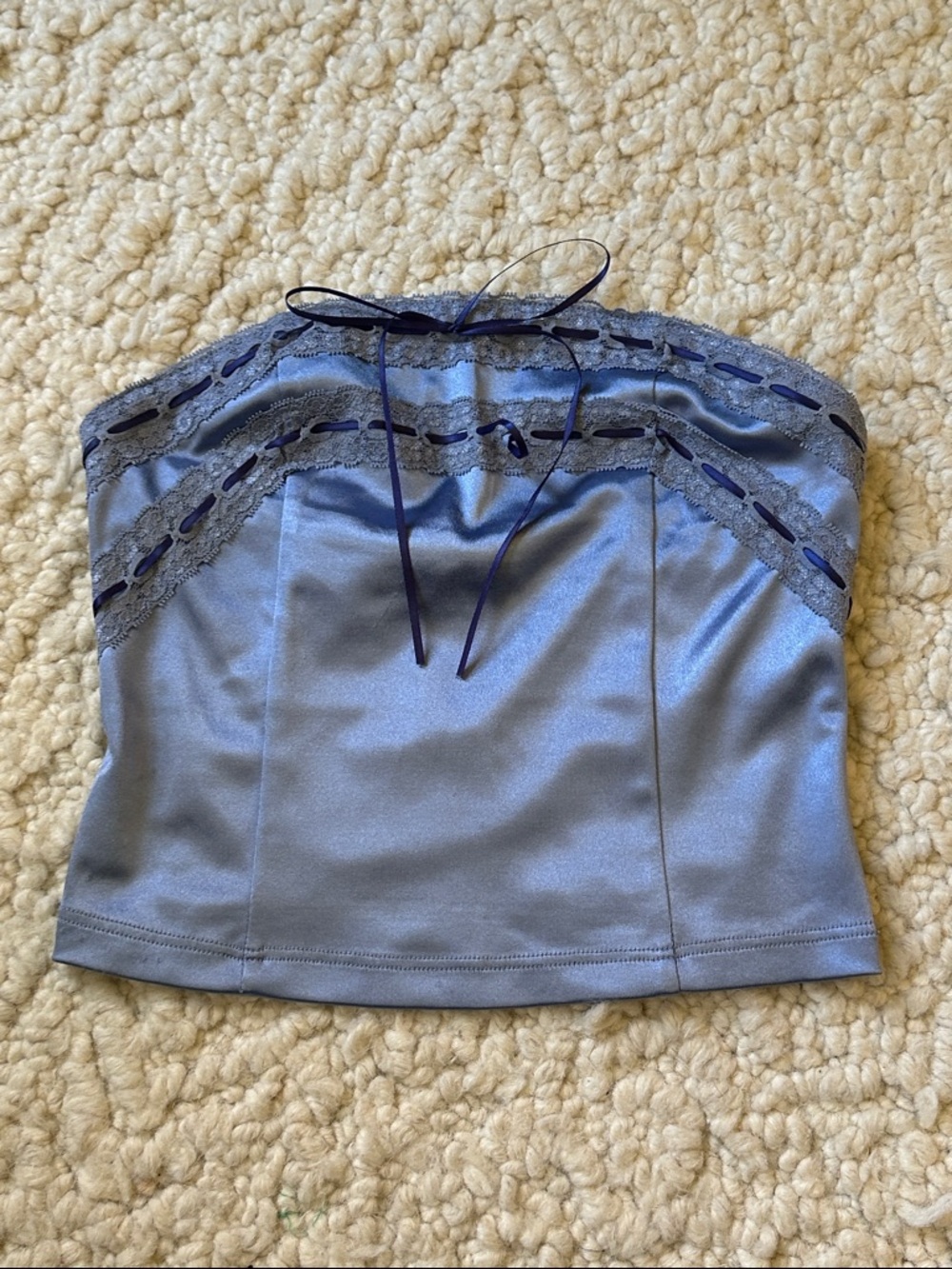 Sexy Satin Sleeveless Lace Trim Crop Top
